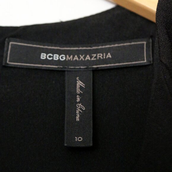 BCBGMaxAzria Black Nikki Zip Front Peplum Mini Dress 10 Stretchy Ponte Y2K $298 - Picture 8 of 14